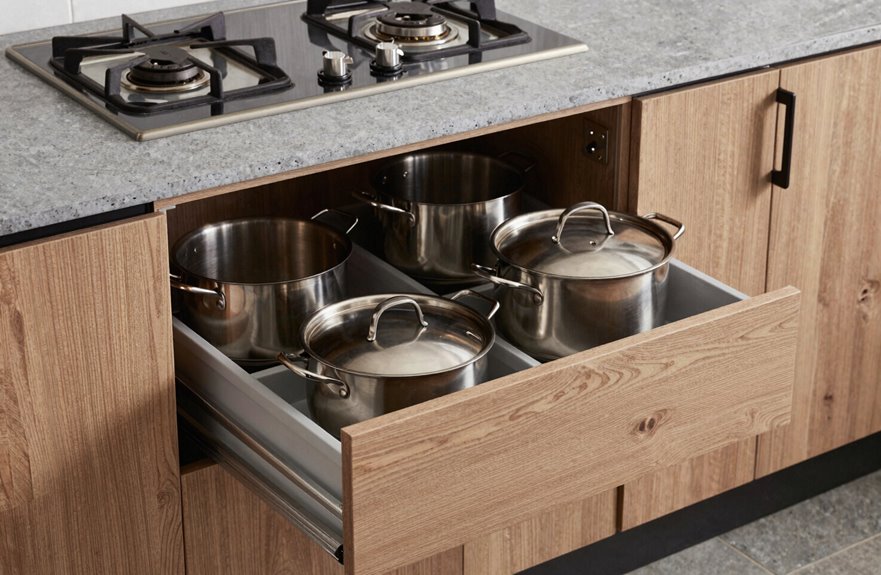 pot drawer storage under cooktop