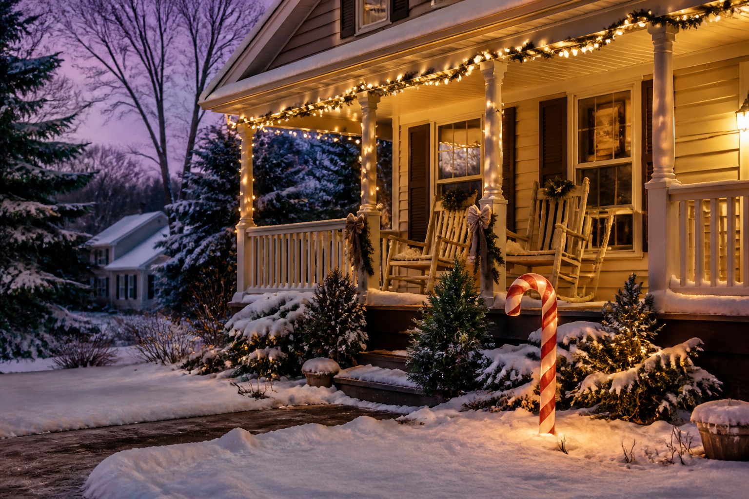 An outdoor holiday display with various decorations and lights.