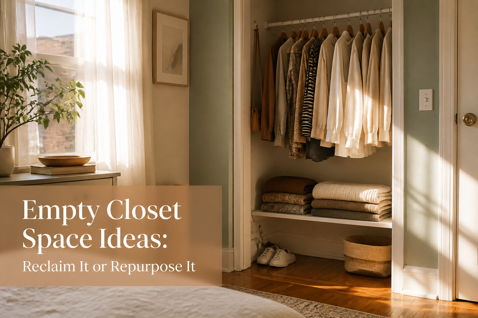 An organized closet with various clothing and storage solutions.